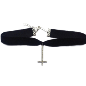 90s Velvet Choker Inverted Cross