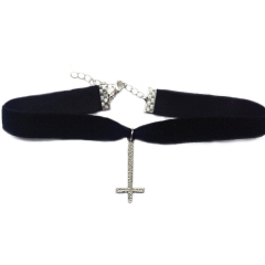 90s Velvet Choker Inverted Cross