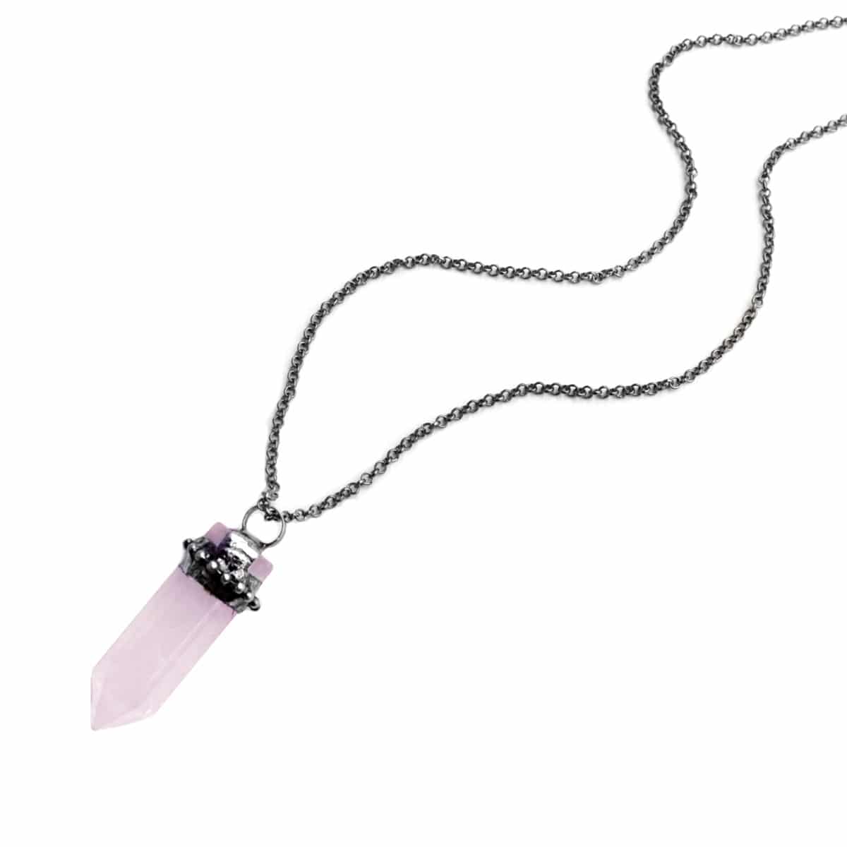 Zaria Rose Quartz Gunmetal Necklace — Hellaholics